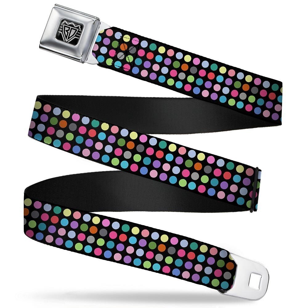 4938 Seatbelt Belt - Mini Polka Dots Black/Multi Color - 1.0" Wide - 20-36